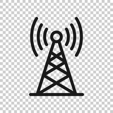 Antenna Tower Icon In Flat Style. Broadcasting Vector Illustration On White Isolated Background. Wifi Business Concept.