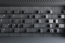Bookcase With Binder Folders In Gray Office