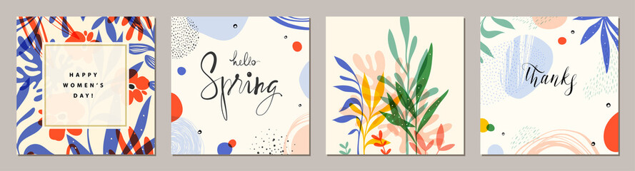 Wall Mural - Happy Women's Day. Hello Spring. Trendy abstract square art templates. Suitable for social media posts, mobile apps, banners design and web/internet ads. 