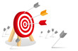 © AAYDESIGN - Many arrows missed hitting target mark. Shot miss. Multiple failed inaccurate attempts to hit archery target. Business infographic challenge failure metaphor. Flat cartoon isolated vector illustration