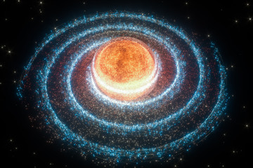Wall Mural - glowing particles and milky way galaxy,explosive sparks,3d rendering.