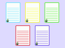 Set Of UFO And Aliens Linned Sheets. Green, Yellow, Red, Violet, Blue Blank. Collection Of Various Vector Note Cartoon Papers. For Notes, Lists, Plans, Letters And To-do Lists.