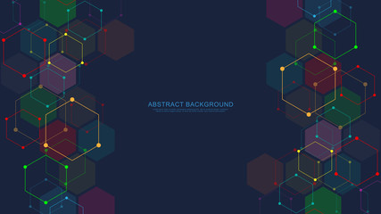 Abstract background with geometric shapes and hexagon pattern. Vector illustration for medicine, technology or science design.