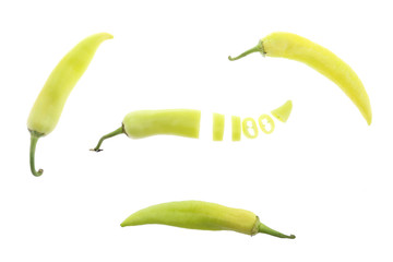 Banana Pepper or yellow wax pepper isolated against a white background