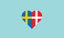 Sweden Denmark Heart Symbol Love Friendship Flag Emblem