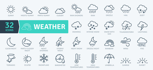 weather icons pack. thin line icons set. flaticon collection set. simple vector icons