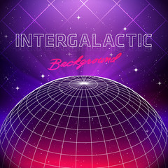 Sticker - 80s Retro Sci-Fi Background. Vector futuristic synth retro wave illustration in 1980s posters style. Suitable for any print design in 80s style