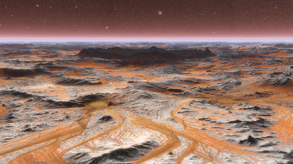 Wall Mural - mars planet surface with dust blowing. 3d illustration