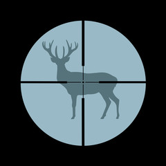 Wall Mural - Deer and gunsight - animal is going to be killed gun and weapon. Hunter's device for hunting. Vector illustration