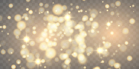 Wall Mural - golden particles glow light effect. glowing yellow powder splash circles. abstract gold bokeh luxury