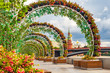 © Grispb - Moscow. Russia. View of the Kremlin from the embankment of the Moscow river. Arches of flowers and greenery in the center of Moscow. Summer decorations of the capital. Floral design.