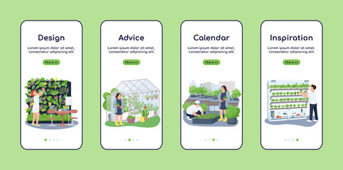 Wall Mural - landscape design onboarding mobile app screen flat vector template. gardener advice and calendar. wa