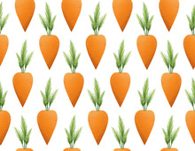 Carrots Seamless Pattern, Orange Easter Bunny Spring Pattern On White Background