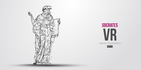 Wall Mural - vr headset holographic low poly wireframe banner. abstract silhouette of the polygonal statue of soc