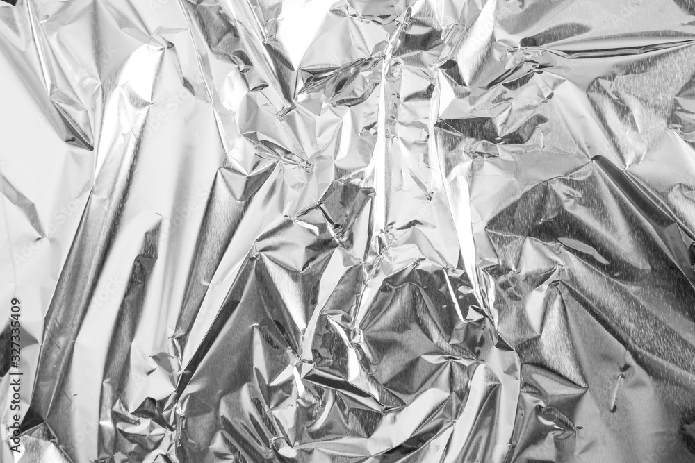 aluminium foil crumpled Silver texture abstract background - obrazy, fototapety, plakaty 