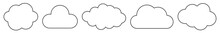 Cloud Icon Black Line | Clouds Illustration | Weather Climate Symbol | Computing Storage Logo | Cartoon Bubble Sign | Isolated | Variations