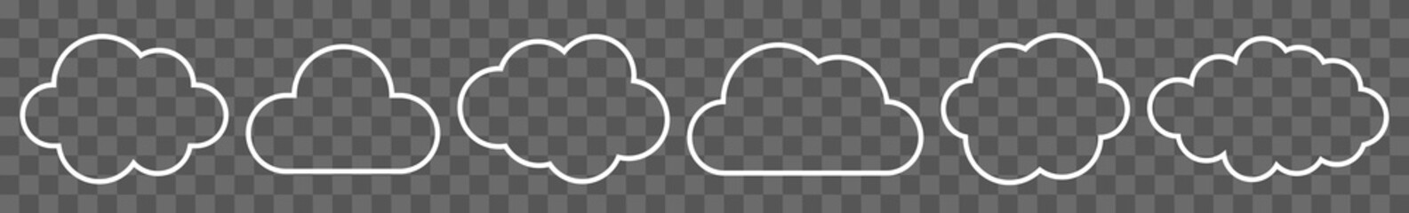 Wall Mural - Cloud Icon White Line | Clouds Illustration | Weather Climate Symbol | Computing Storage Logo | Cartoon Bubble Sign | Isolated | Variations