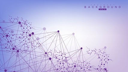 Wall Mural - geometric abstract background with connected line and dots. structure molecule and communication. bi