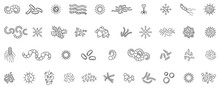Virus, Bacteria Or Microbe Outline Icons Set.