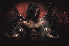 Black Angel Suppresses A Demon Within Every Living Being, African Muscular Man Became Dark Angel After Death, Now He Has Big Magnificent Wings On Back And Can Fly Above The Ground