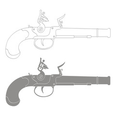 Vector monochrome icon with old pistol gun