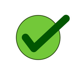 Green check mark icon in a circle. Tick symbol in green color, vector illustration.