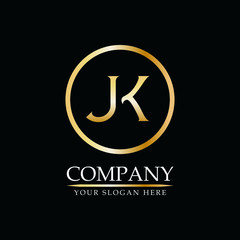 Wall Mural - J K luxury letter initial logo in round circle golden color