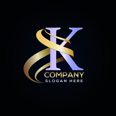 Wall Mural - K silver Letter luxury logo with golden ribbon 