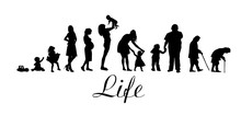 Silhouettes Of People. The Cycle Of Life. Silhouettes Of Women From Birth To Old Age. Vector Illustration