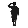 Standing military army soldier giving salute silhouette sign or symbol or icon or logo. Veteran's day or independence day salutation. 4th of July patriotism - Simple vector illustration.