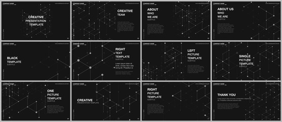 Presentation design vector templates, multipurpose template for presentation slide, flyer, brochure cover design, infographic report presentation. Geometric background with hexagons and triangles.