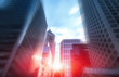 © Funtap - Modern skyscrapers. Double Exposure Future Blurred Background.