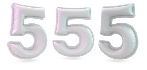 Sticker - Number 5. Digital sign. Inflatable white balloon on background. 3D