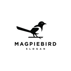 Wall Mural - Beautiful black and white bird, male Oriental Magpie Robin logo on a branch icon design vector illustration in simple minimalist style