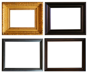 Golden antique baguette picture frame set on isolated white background