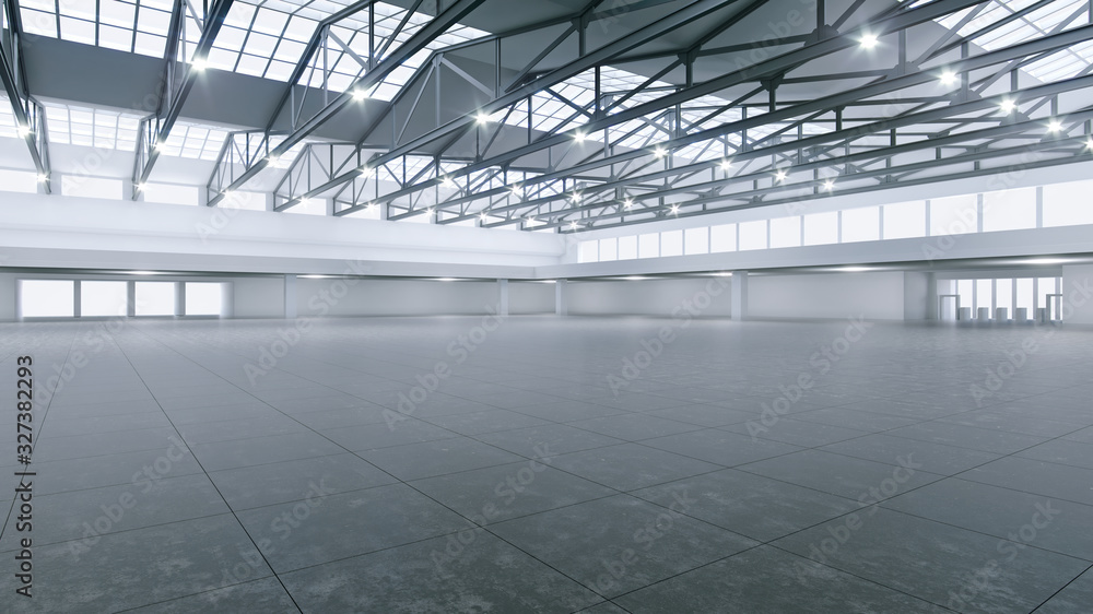 3D render of empty exhibition space. backdrop for exhibitions and events. Tile floor. Marketing mock up. - obrazy, fototapety, plakaty 