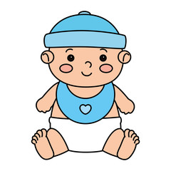 Poster - cute little baby boy with bib isolated icon vector illustration design