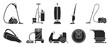 Vacuum cleaner Black vector illustration on white background . Set icon vacuum cleaner for cleaning .Black vector icon hoover for cleaning carpet.
