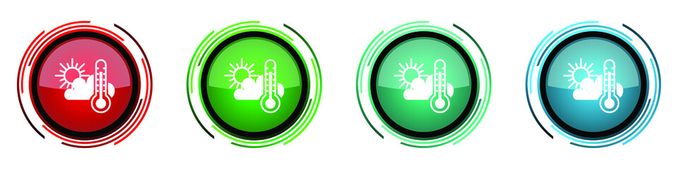Aufkleber - Weather forecast round glossy vector icons, set of buttons for webdesign, internet and mobile phone applications in four colors options isolated on white background