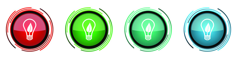 Fototapete - Eco energy round glossy vector icons, set of buttons for webdesign, internet and mobile phone applications in four colors options isolated on white background