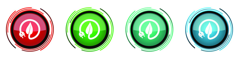 Leinwandbilder - Eco electricity, leaf round glossy vector icons, set of buttons for webdesign, internet and mobile phone applications in four colors options isolated on white background