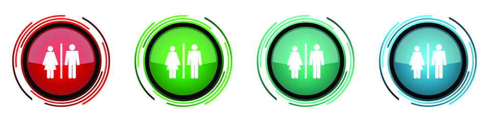 Poster - Man and Woman round glossy vector icons, set of buttons for webdesign, internet and mobile phone applications in four colors options isolated on white background