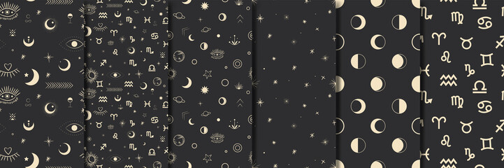 vector illustration set of moon phases. different stages of moonlight activity in vintage engraving 