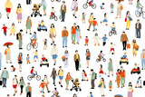 Fototapeta  - Many  people vector illustration . Group of male and female adult and children cartoon characters