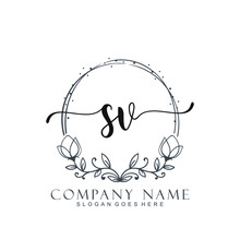 Initial SV Beauty Monogram And Elegant Logo Design, Handwriting Logo Of Initial Signature, Wedding, Fashion, Floral And Botanical Logo Concept Design.