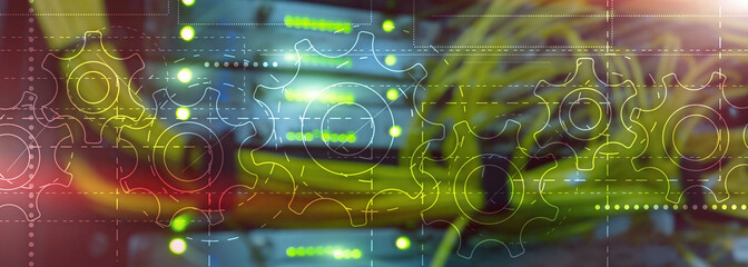 Wall Mural - gears on an elongated background. website header technology corporte wallpaper.