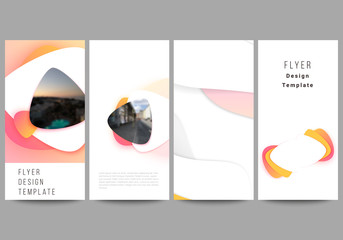 Wall Mural - The minimalistic vector illustration of the editable layout of flyer, banner design templates. Yellow color gradient abstract dynamic shapes, colorful geometric template design.