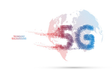 Wall Mural - points are connected and create a sign 5g network wireless internet. technology and network concept.