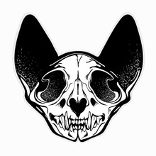 Stylized Monochrome Patterned Cat Skull