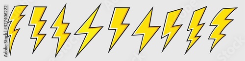 Fotomural Lightning bolt icon set, Energy and thunder electricity symbol concept, vector I